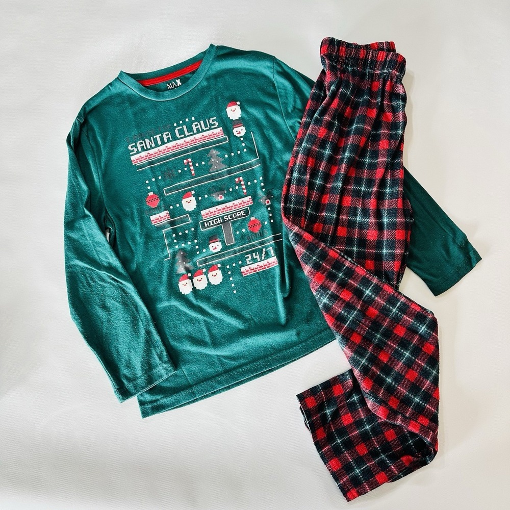 Max And Olivia Christmas PAC Man Pajamas Size L 12/14 Santa Clause